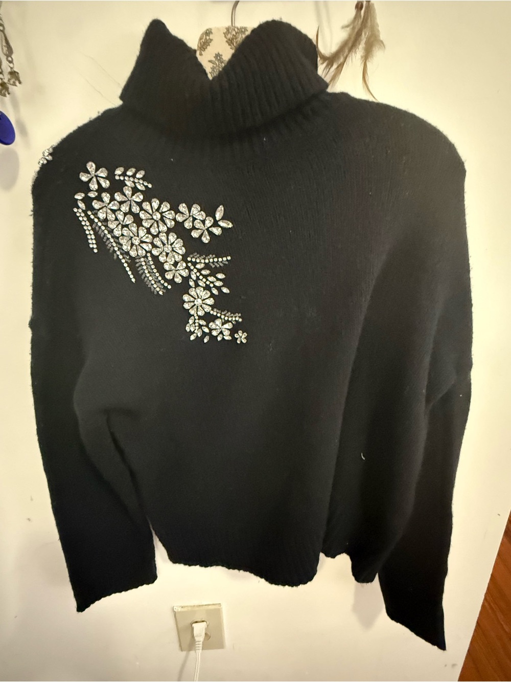 NWT Cinq a Sept Alani Turtleneck Wool Sweater S Black Crystal $495